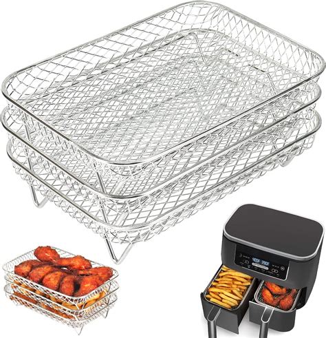 BYKITCHEN Air Fryer Rack for Ninja Dual Basket, 3 Layers, 304 Stainless ...