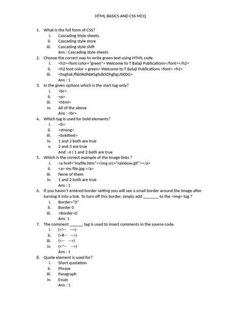 Image result for HTML Quiz Questions MCQ