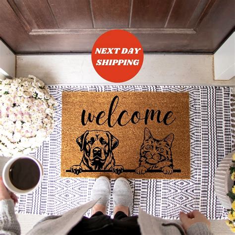 Personalized Dog and Cat Gift, Welcome Mat Cats and Dogs, Custom Dog and Cat Gift, Cat Dog ...