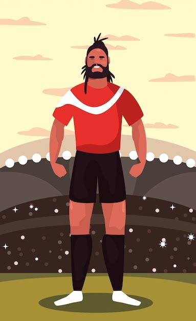 Homem de jogador de futebol em pé no estádio | Vetor Premium