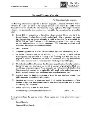 Fillable Online 2016 Income Tax Checklist Fax Email Print - pdfFiller