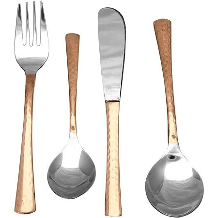 Rustik Craft 4 Piece Copper Steel Cutlery Set, 2 Spoon, 1 fork and 1 ...