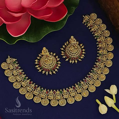 Lakshmi & Peacock Coin New Bridal Matt Gold Tone Necklace Set - Shop ...