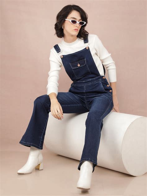 Navy Blue Denim Bootcut Leg Dungarees – Crimsoune Club