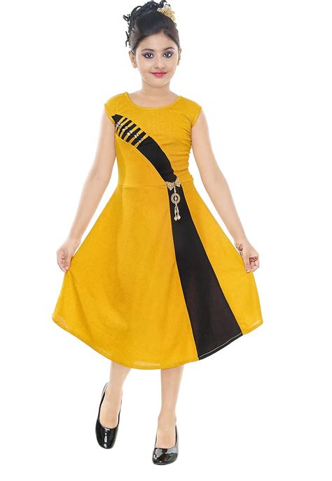 Buy Avistar Girl's A-Line Knee Length Frock Dress (RTGC002 _18_Yellow ...