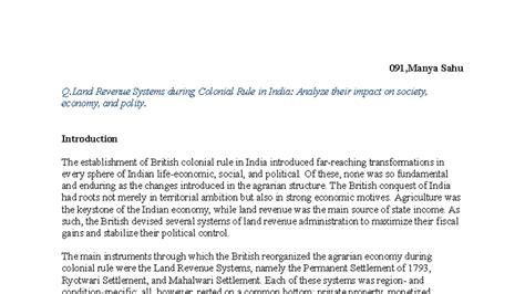 091 - Q.Land Revenue Systems in Colonial India: Impact Analysis - Studocu