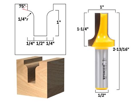 1" Height x 1/4" Radius Dado Cutting Round Over Groove Router Bit - 1/2 ...
