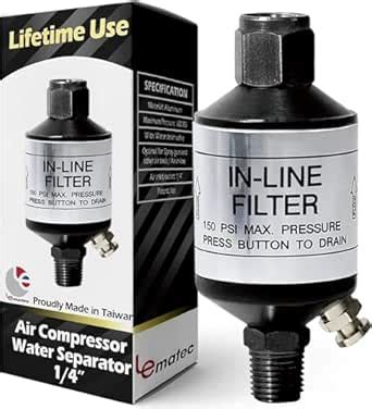 LE LEMATEC Air Compressor Water Separator, 1/4 NPT Inline Moisture ...