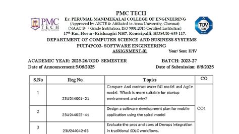 Software Engineering Assignments (CSBS 2023) - Waterfall vs Agile ...