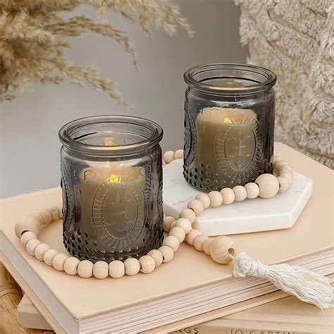 Buy Smoke Gray Vintage Glass Tealight Votive Candle Holders with Fleur ...