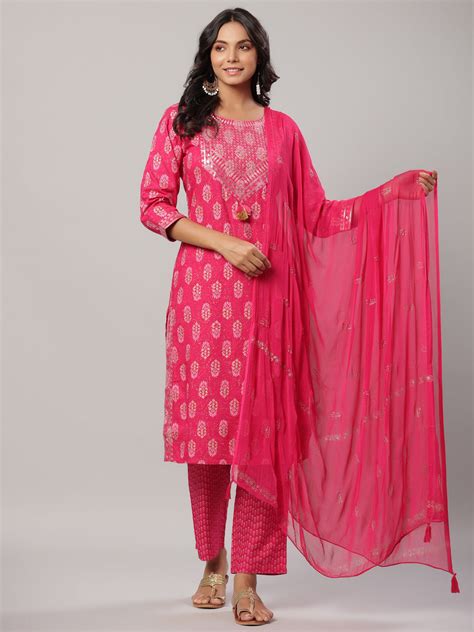Buy Cerise Pink Fuchsia Dupatta Set Online - MySilkLove