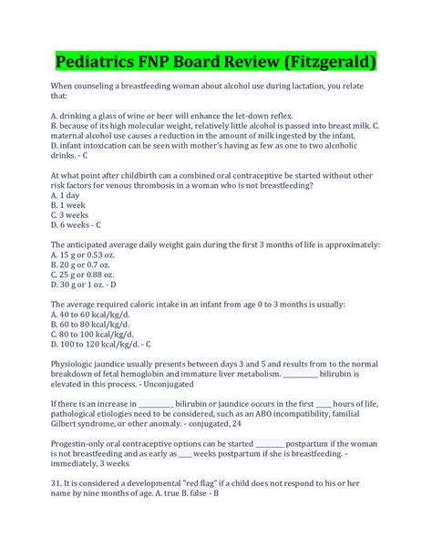 Pediatrics FNP Board Review (Fitzgerald) Questions And Answers Latest ...