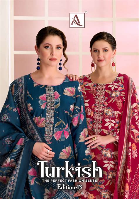 ALOK SUITS TURKISH EDITION 13 VISCOSE RAYON PRINT WITH FANCY WORK SUITS ...