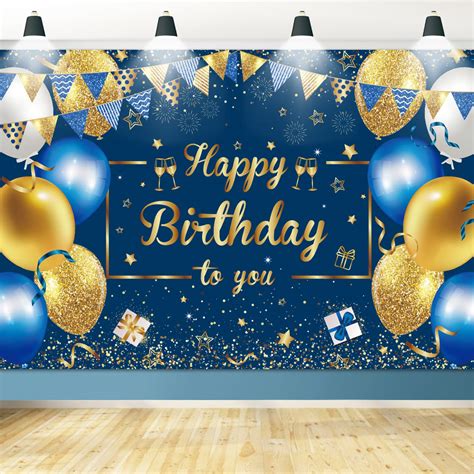Buy Navy Blue and Gold Happy Birthday Backdrop, Birthday Party ...