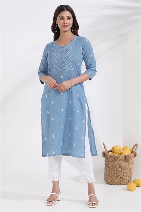 Shop Dobby Weave Blue Cotton Kurta Online | Best Cotton Kurta – Maybell ...