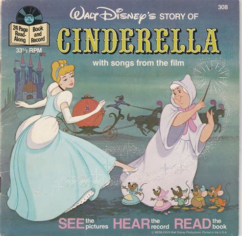 Walt Disney's Cinderella Book and Record Set Disneyland Records 1977 ...