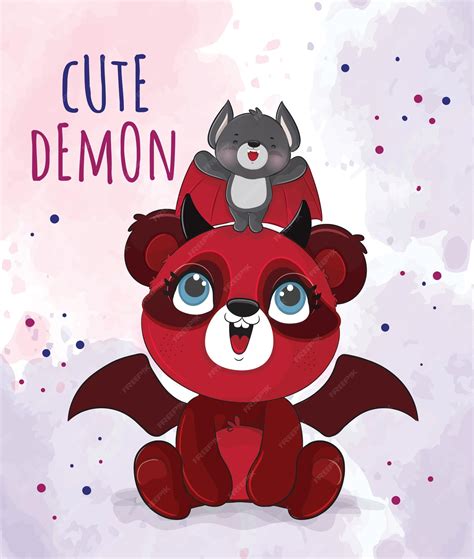 Premium Vector | Cute animal little demons panda halloween illustration ...