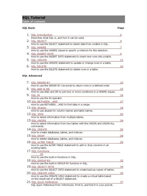 Image result for SQL Tutorial PDF