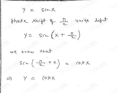 Solved: Which graph represents a phase shift of π /2 units left for the graph of y=sin x ? A. y ...