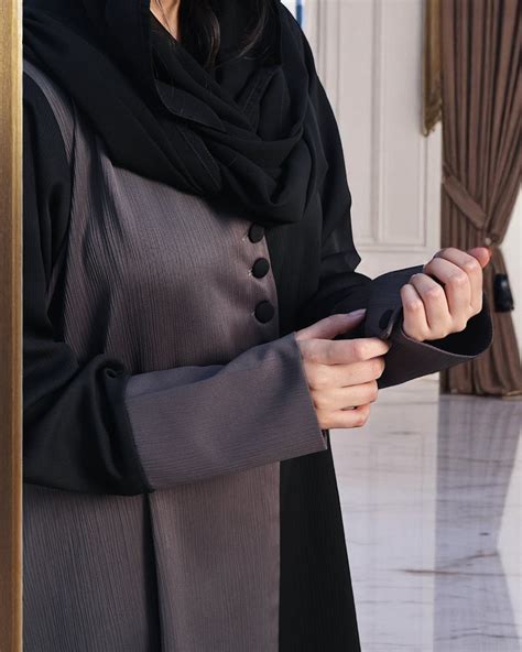 Designer Dual Color Abaya with Long Cuffs, Fabric Buttons & Hijab ...