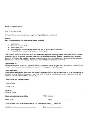 Fillable Online manland herts sch PE Kit Reminder - bManlandb Primary ...
