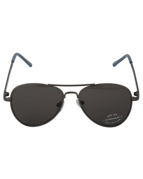 Carlton London Black Lens & Gunmetal-Toned Aviator Sunglasses With Uv ...