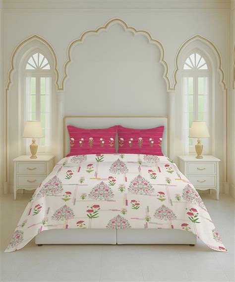 Home Essential Royal Bloom Queen Bedsheet Set, Gilded Dream Pink| 144T ...