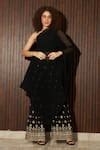 Buy Black Georgette, Satin Mirrors Asymmetric Cape With Embroidered ...