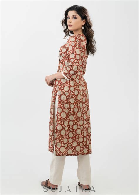Trendy Block Printed Cotton Kurta With Laces - Pant Optional – Sujatra