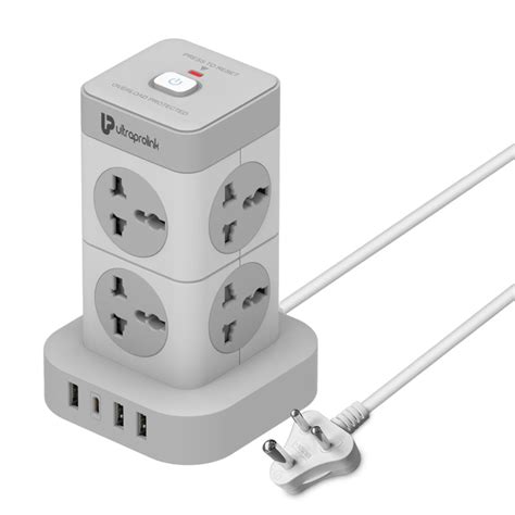 Power Tower Surge Protector with 8 Sockets|3 USB-A ports|1 USB Type C ...