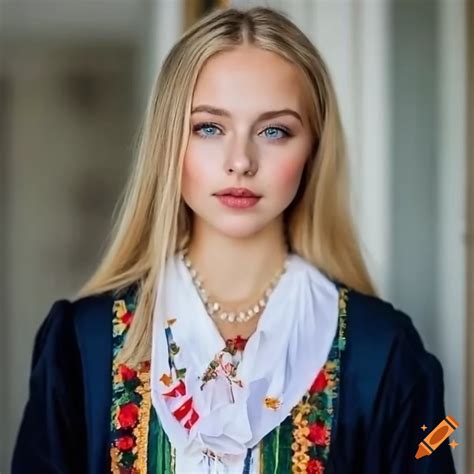 Portrait of a beautiful Swedish girl in traditional dress on Craiyon