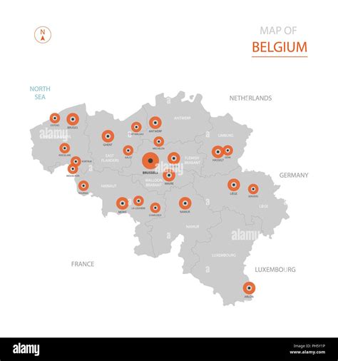 Stylized vector Belgium map showing big cities, capital Brussels, administrative divisions Stock ...