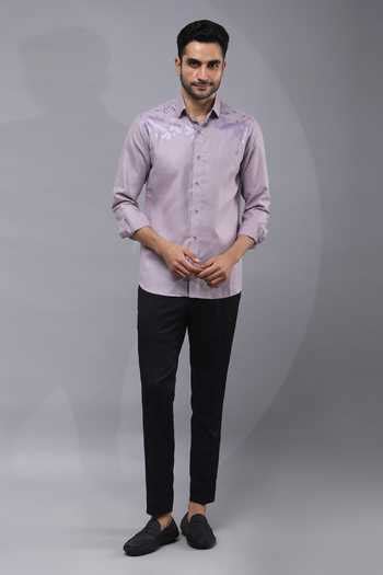 Buy Grey Cotton Embroidery Placement Floral Print Shirt For Men by ...