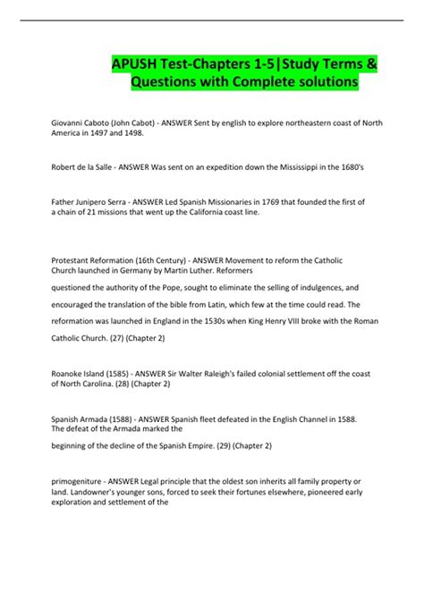 APUSH Test-Chapters 1-5|Study Terms & Questions with Complete solutions ...