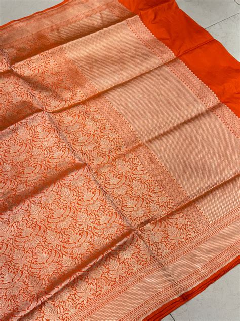 Orange Janhvi Kapoor Inspired Handloom Banarasi Katan Silk Saree