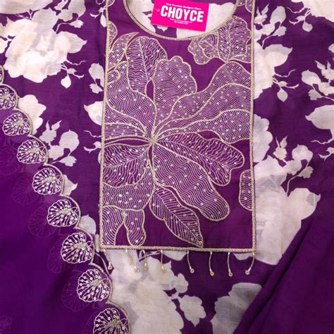 Darkest Purple Floral Muslin - Designer Neck Concept with Seq Work ...