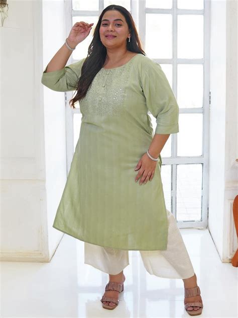 Buy Plus Size Green Yoke Design Silk Straight Kurta Online at Rs.824 ...