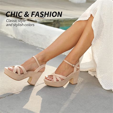 Buy WSKEISP Women's Platform Heels Sandals Ankle Strap Block Chunky ...