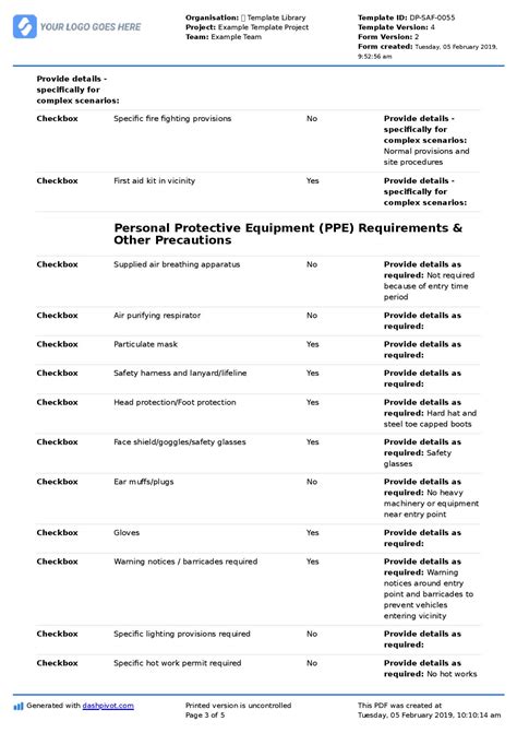 Confined Space Procedure Template
