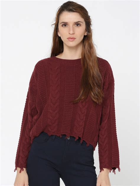 Buy ONLY Women Maroon Self Design Pullover - Sweaters for Women 7660178 ...