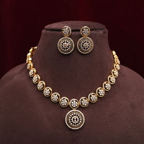 Diamond Look AD No Figure No Idol Round Flowers Necklace Set
