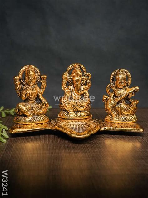 White Metal Lakshmi, Ganesha, Saraswati Diya - W3241 – Wedtree