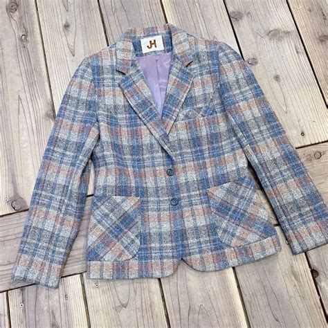 70s gray and orange wool plaid tailored jacket | LEMON