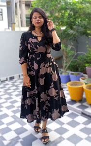 Ethniclook Women Fit and Flare Black Midi/Calf Length Dress - Buy ...