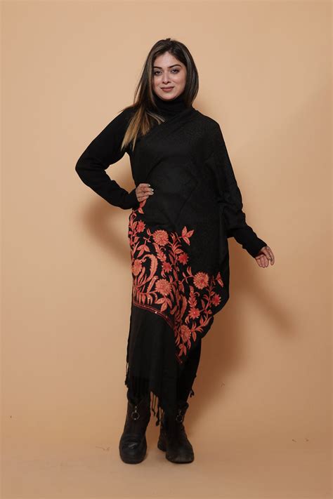 Black colour aari work embroidered stole embellished with swarovski