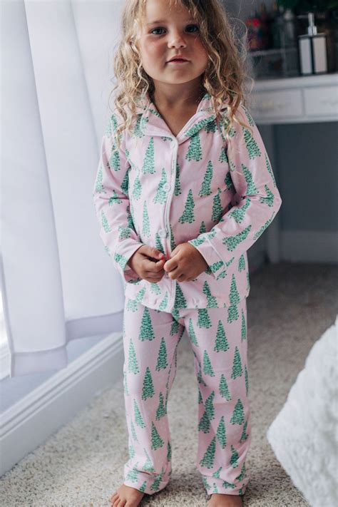 Button Down PJs - Pink Christmas Tree | Girls christmas pajamas, Baby ...