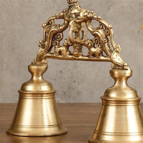Buy Pure Brass Double Handbell with Nandi Design - 6.5 Inch - Budhshiv.com