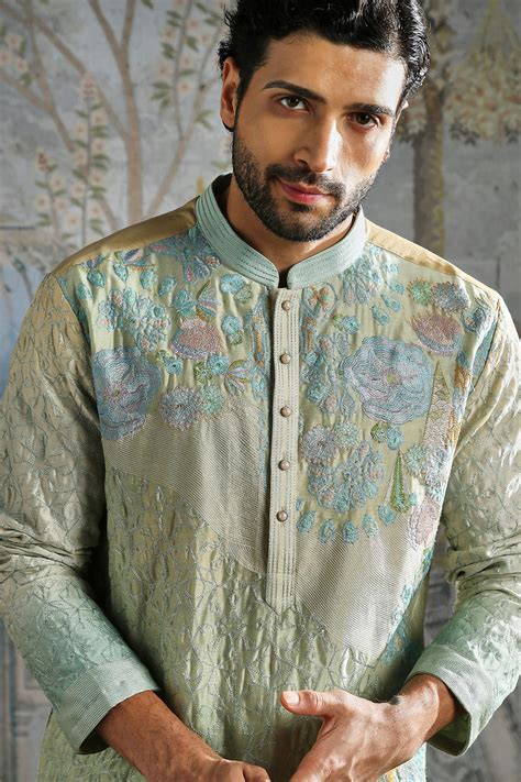 Aqua Pastel Garden-Embroidered Kurta Set – Asuka Couture
