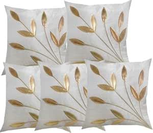 Buy Planet Home Leaves Design Cushion Cover Set of 5 (White) Online at ...
