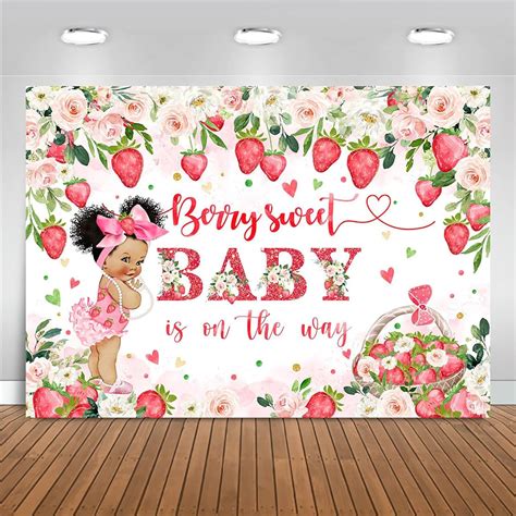 Amazon.com : Mocsicka Strawberry Baby Shower Backdrop Berry Sweet Baby ...